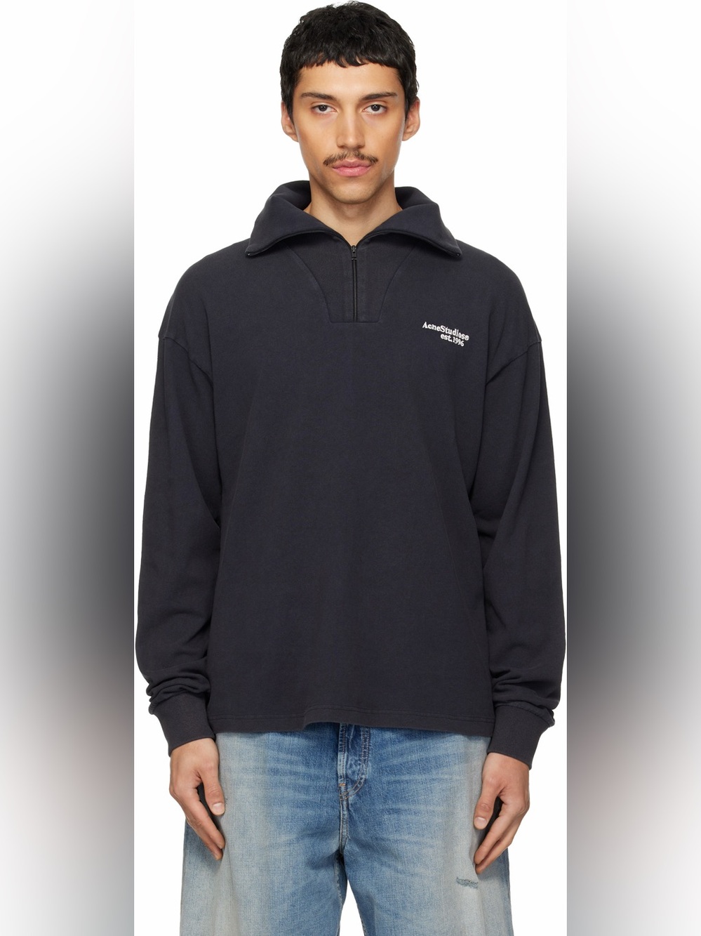 Acne Studios Half-Zip Logo Track Jacket Black Cotton Size XL EUC